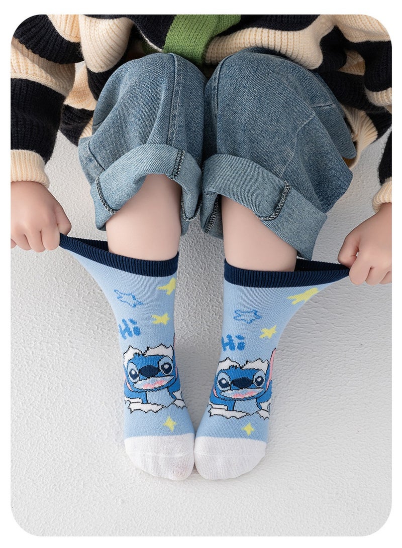 Cartoon pattern children's socks, mid-calf socks, cotton socks, autumn and winter stockings, comfortable and versatile (size: L (suitable for children aged 6-10)-stitch - Image 2